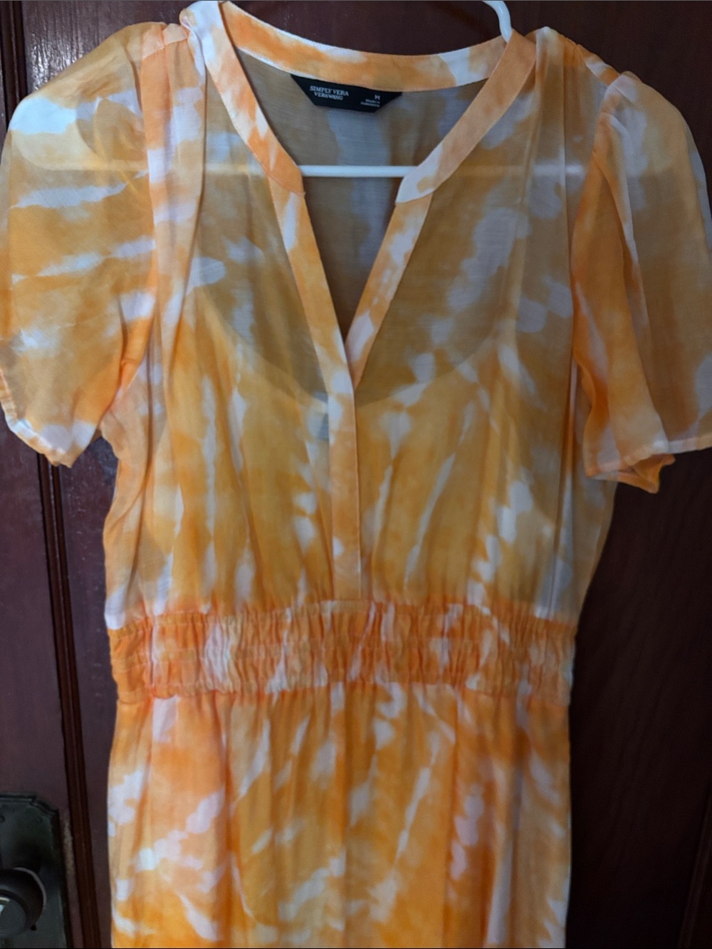 Simply Vera Tie-Dye Orange Maxi Dress with Elastic Waist